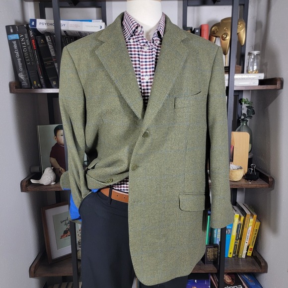 Alan Paine England Country Collection Men's Tweed Blazer Three Button Green 50S - Picture 1 of 16